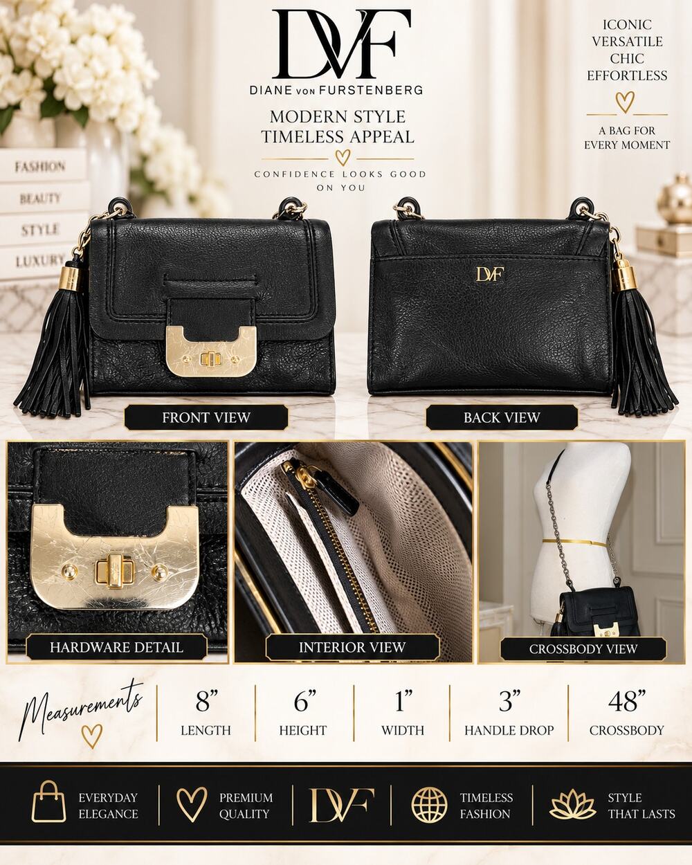 DL013 Diane von Furstenberg (DVF) Mini Harper black leather crossbody bag